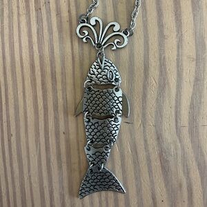 Vintage Silver Tone Articulated Fish Pendant on Chain